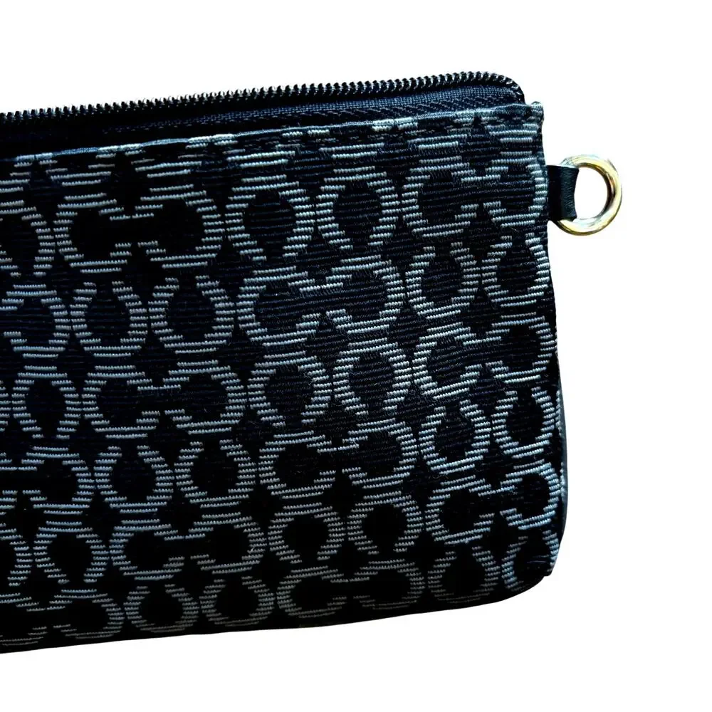 Coach black and gray mini wallet pouch zipper top signature logo print canvas